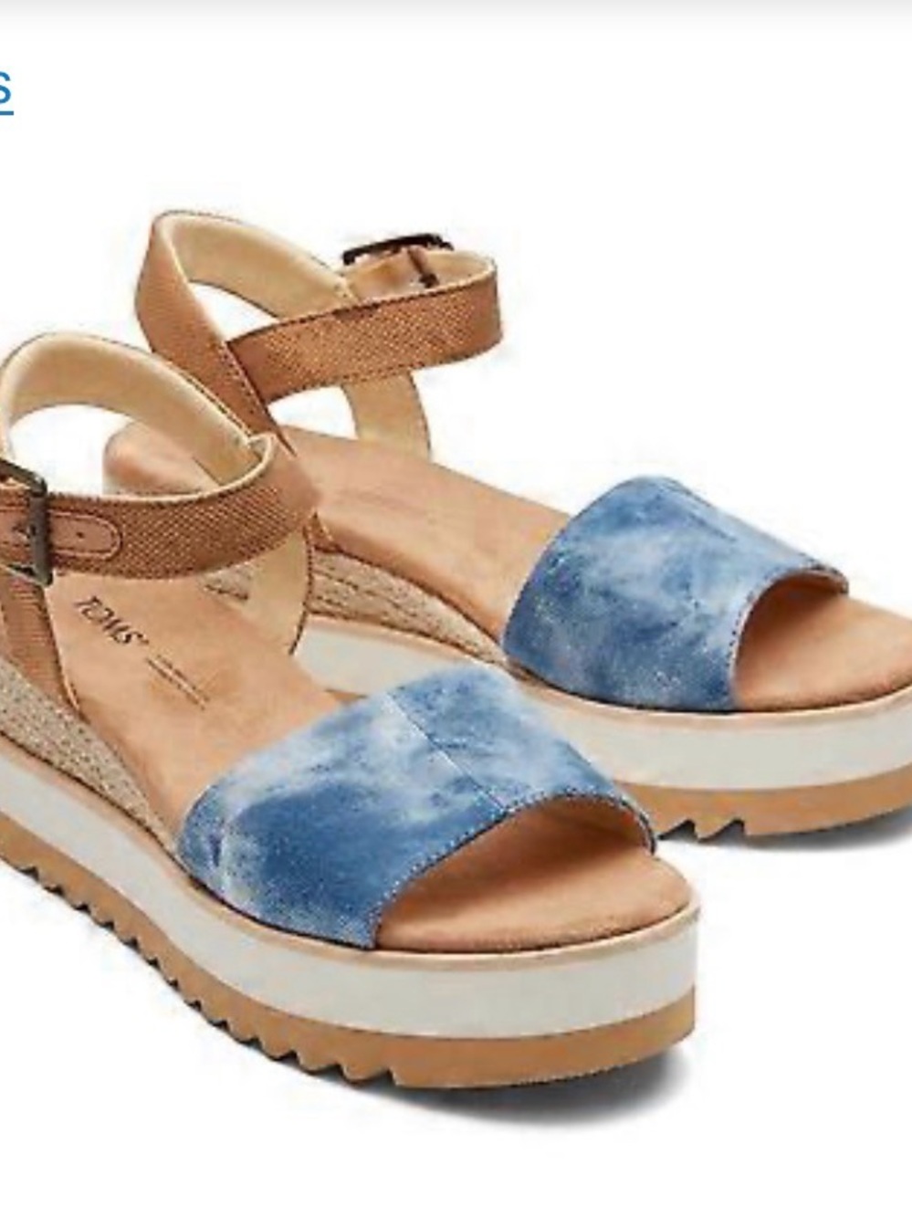 TOMS Diana Blue Platform Ankle-Strap Sandals in Blue and Tan‎
